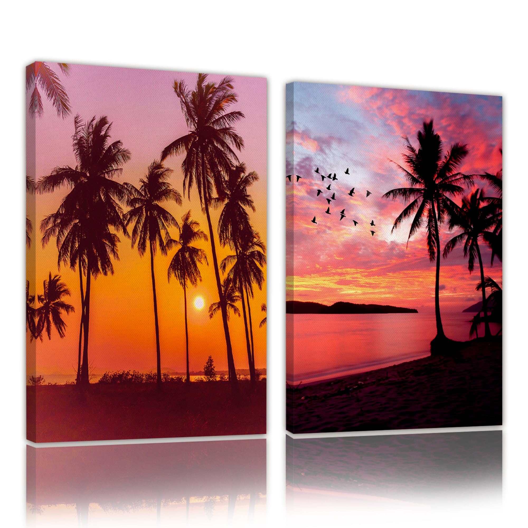 Photo 1 of EAHunt Hawaiian Canvas Art for Living Room Beach Wall Pictures Tropical Canvas Print Sunset Poster Palm Tree Painting Ocean Scene Bedroom Office Home Decor 12×16×2 Piecel Set Ready to Hang