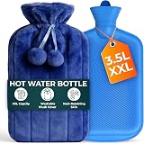 volila 3.5L Extra Large Hot Water Bottle with Blue Faux Fur Cover