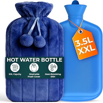 volila 3.5L Extra Large Hot Water Bottle with Blue Faux Fur Cover