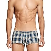 SEAUR Men's Sexy Low Rise Boxer Shorts Cotton Plaid Stripe Underwear Pouch Trunks Briefs Comfortable Pajamas Lounge Bottom