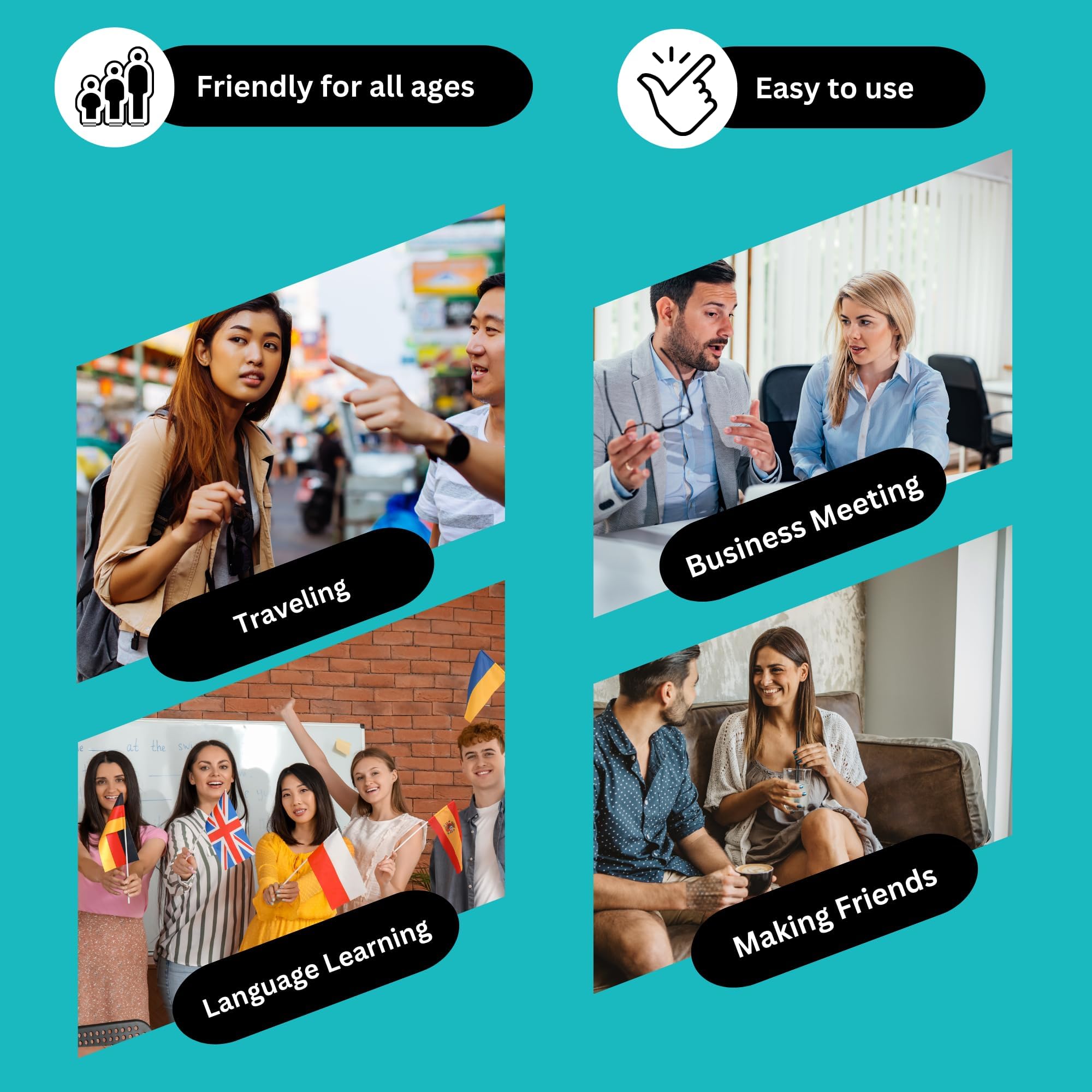 Enence PRO Language Translator Device, Real-Time Voice Translation, Instant Pocket AI Translator Device, Support 60+ Languages. Traductor for Business, Study Travel traductor de Ingles español