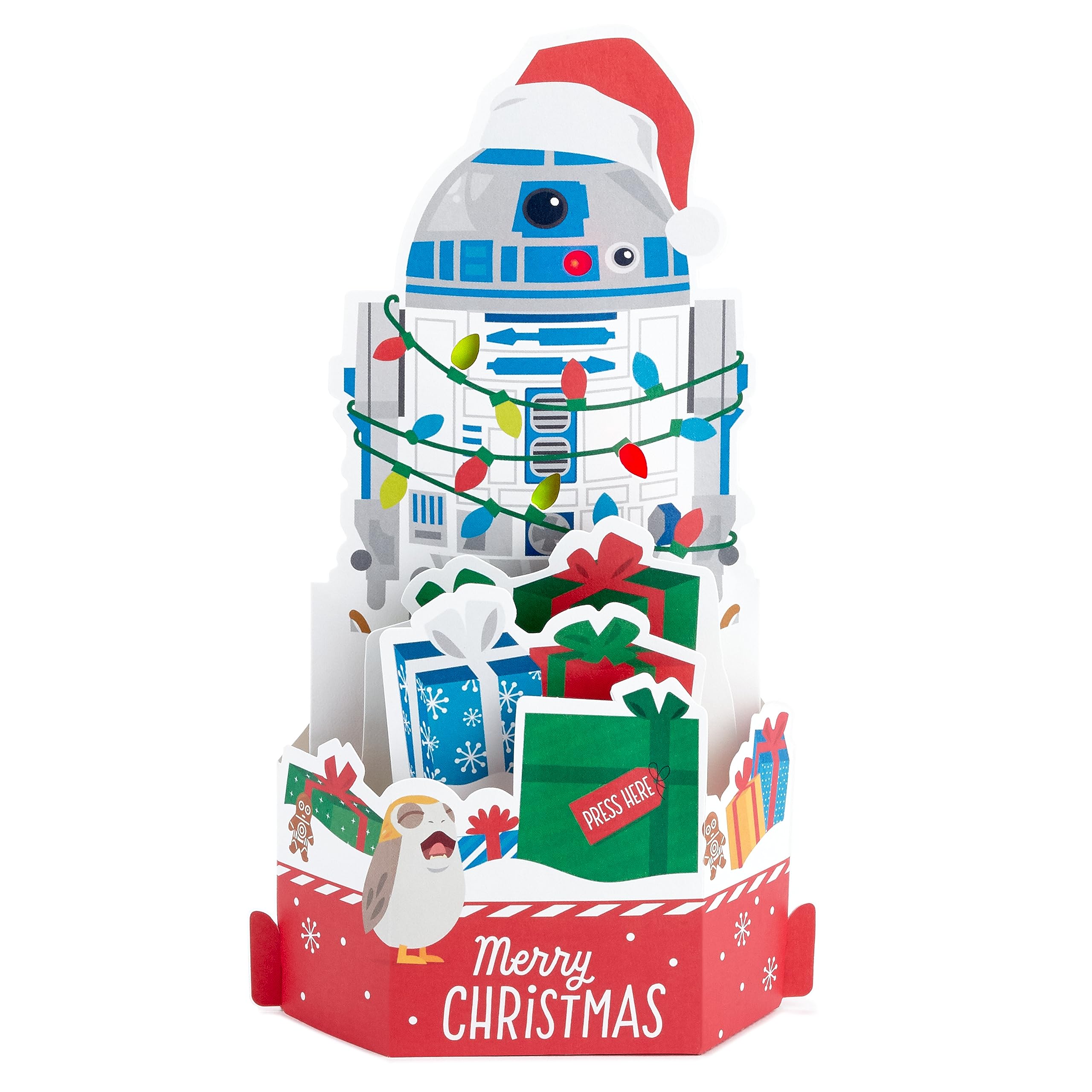 Hallmark Christmas Card, Star Wars, R2-D2, Musical, Light-Up, Pop Up Christmas card, 3D Christmas Card, Paper Wonder, Blue, White, Red