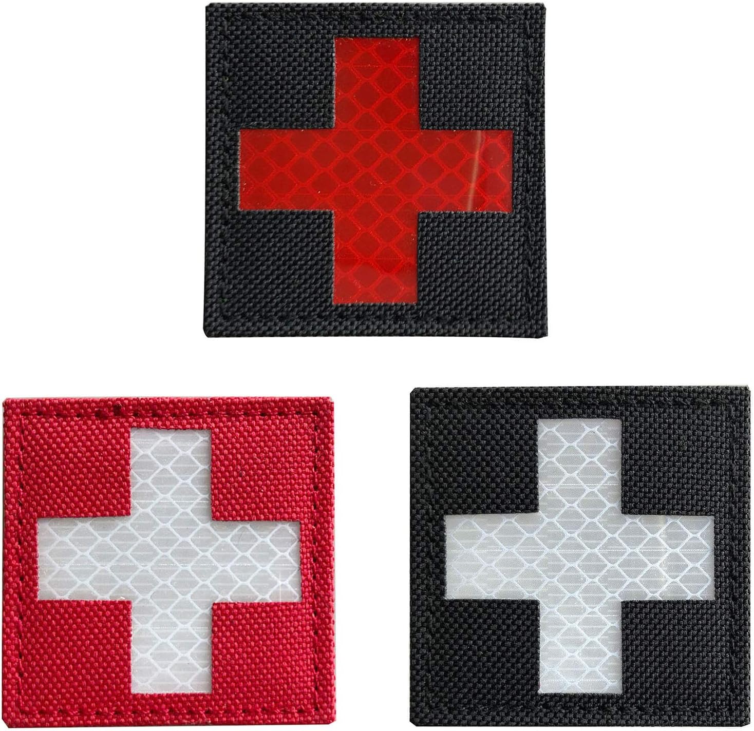 Bundle 3 Pieces - Reflective Medic Red Cross EMS EMT MED Tactical Patch Hook-Fastener Backing 2x2 inch