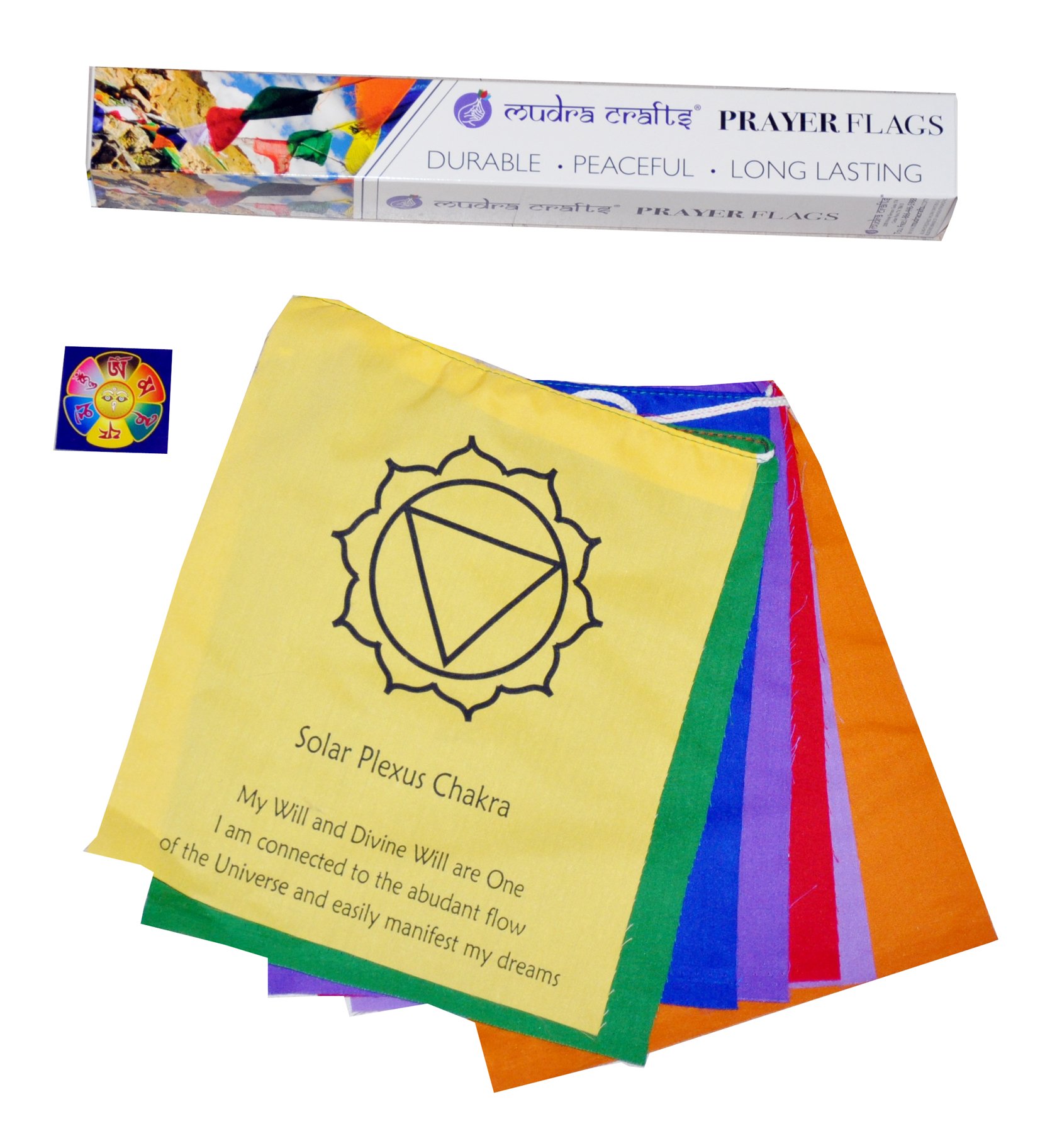 Mudra CraftsLarge Tibetan Prayer Flags Outdoor - 7 Chakra, Nepalese, Handmade, Durable, Lightweight, Colorfast