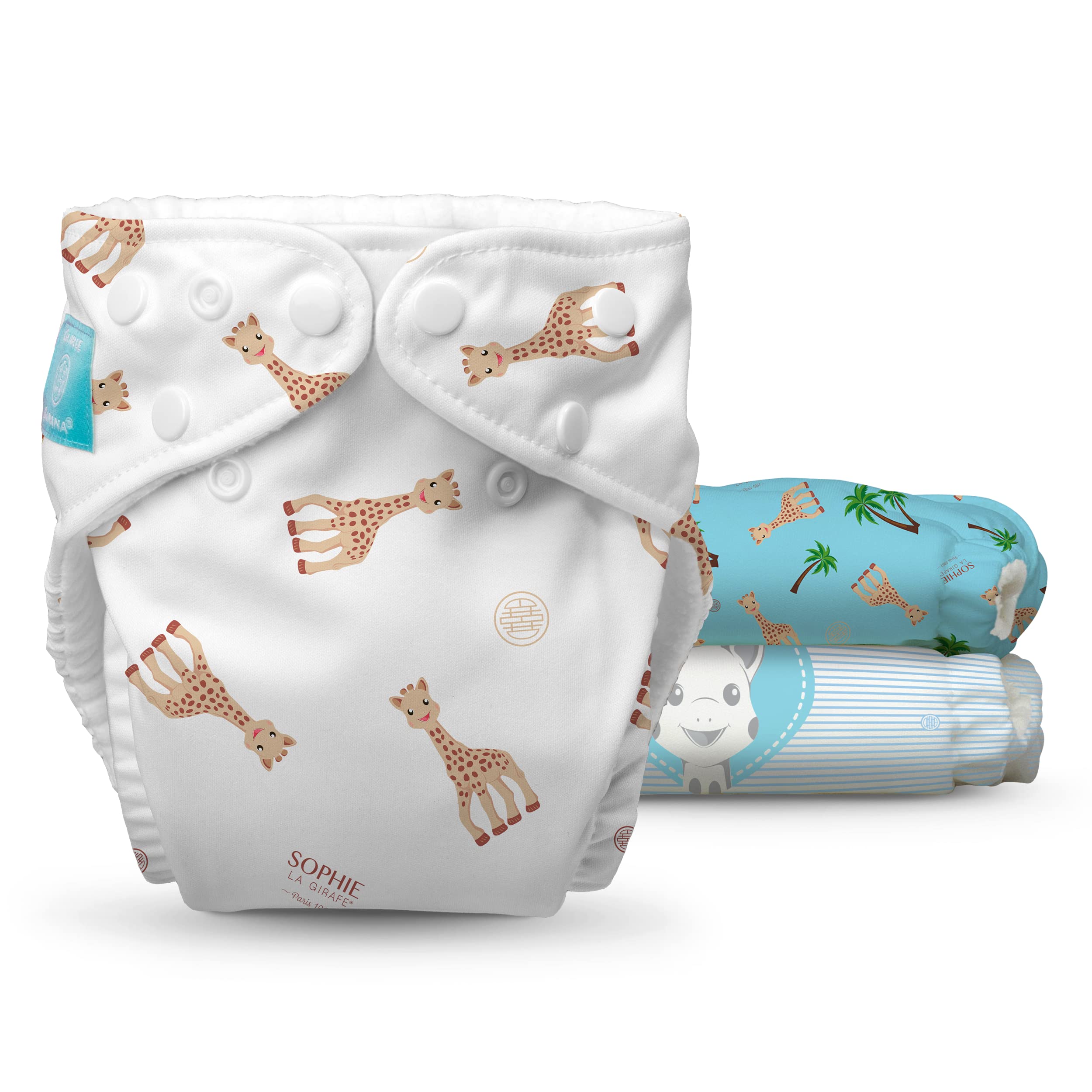 3 Diapers 3 Inserts Sophie La Girafe (X-Small) (Blue)