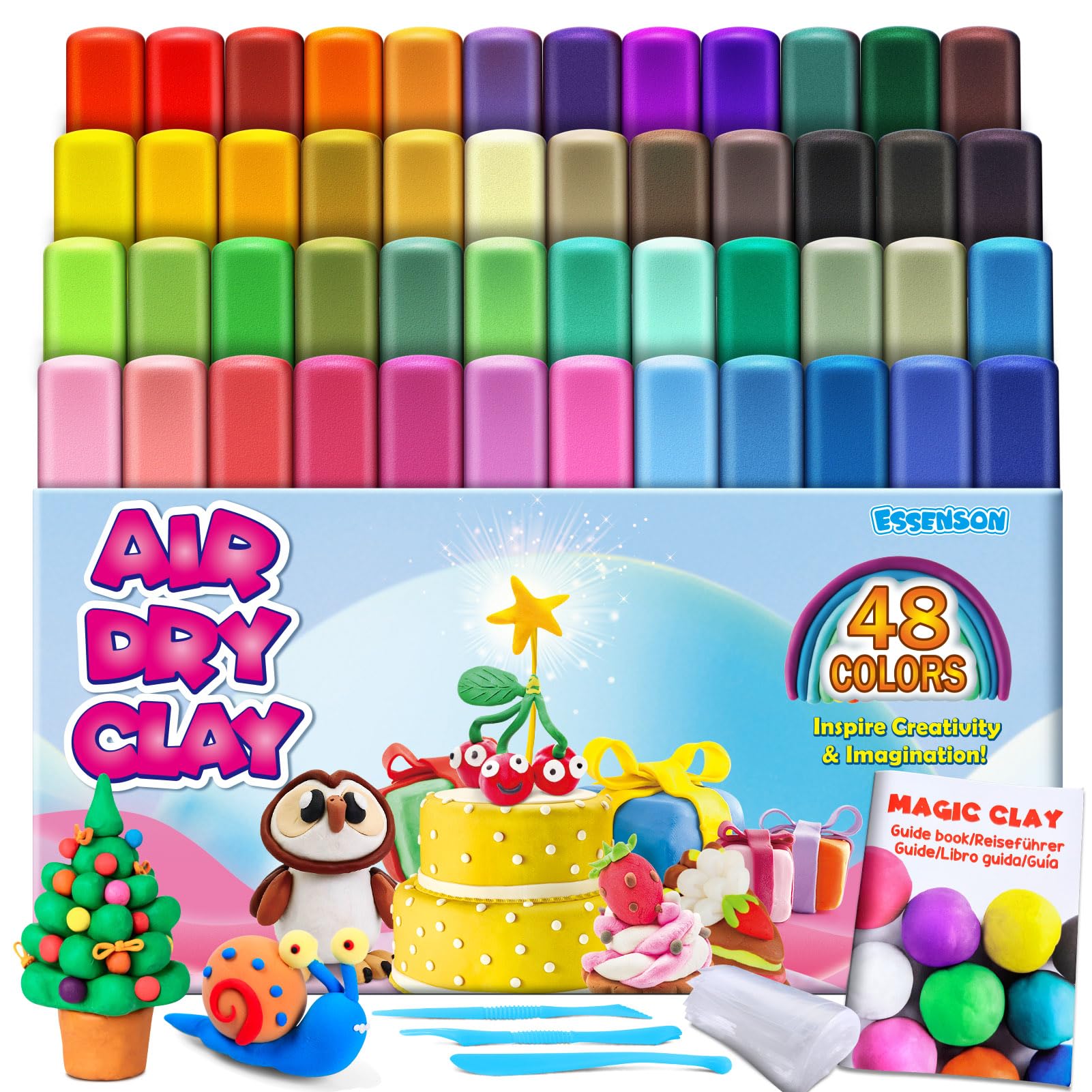 ESSENSON Modelling Clay Kit - 48 Colours Air Dry Magic Clay, DIY Molding with Tools, Craft Kit for Kids Boys Girls, Presents Gift for Boys & Girls Age 3-12 Year Old