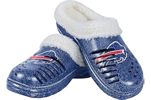 FOCO Women's NFL Team Logo Sherpa Lined Glitter Shoes Slipper Clogs