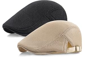 Taidor 2 Pack Men's Mesh Cap Breathable Summer Newsboy Hat Adjustable Beret Ivy Cap Irish Cabbie Driving Hunting Hats