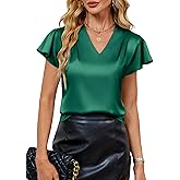 Blooming Jelly Women's Ruffle Sleeve V Neck Pleated Blouse