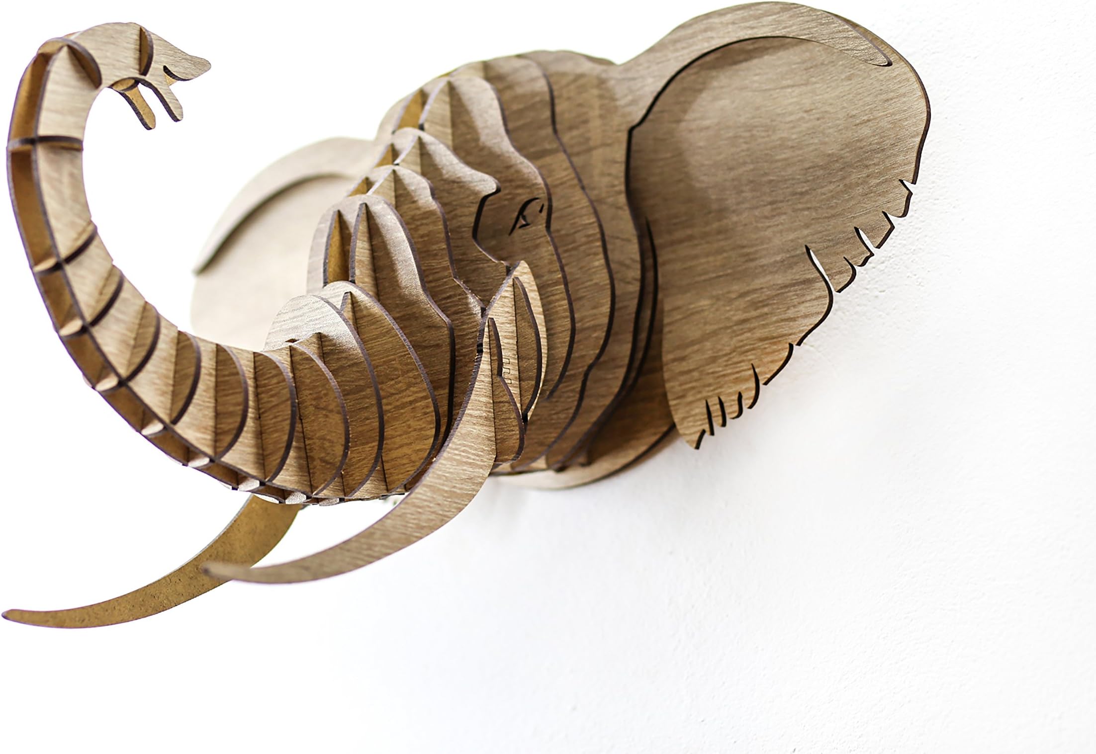 Elephant trophy 3d puzzle Animal head Wall art (L 46 x 46 x 42 cm, Oak sonoma)