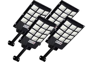 Aqraou Solar Street Light Motion Sensor, 6500K Dusk to Dawn Solar Flood Lights Outdoor Waterproof with Remote Control, LED Solar Lights for Outside Garden Yard, Solar Parking Lot Lights, 4PACK