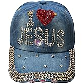 Popfizzy Rhinestone Baseball Cap for Women and Girls, Fun Bedazzled Hats, Cute Bling Denim and Diamond Hat, Sparkly Gifts