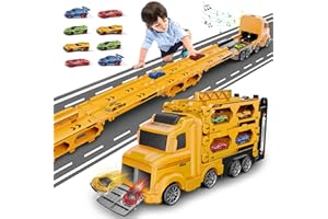 Veslier Kids Toys for 2 3 4 5 6 Years Old Boys,Transport Carrier Truck Toy with 3 Foldable Layer Car Race Track Playset,Light & Sound,Birthday Gifts for 2 3 4 5 6 Years Old Boys Girls Kids.