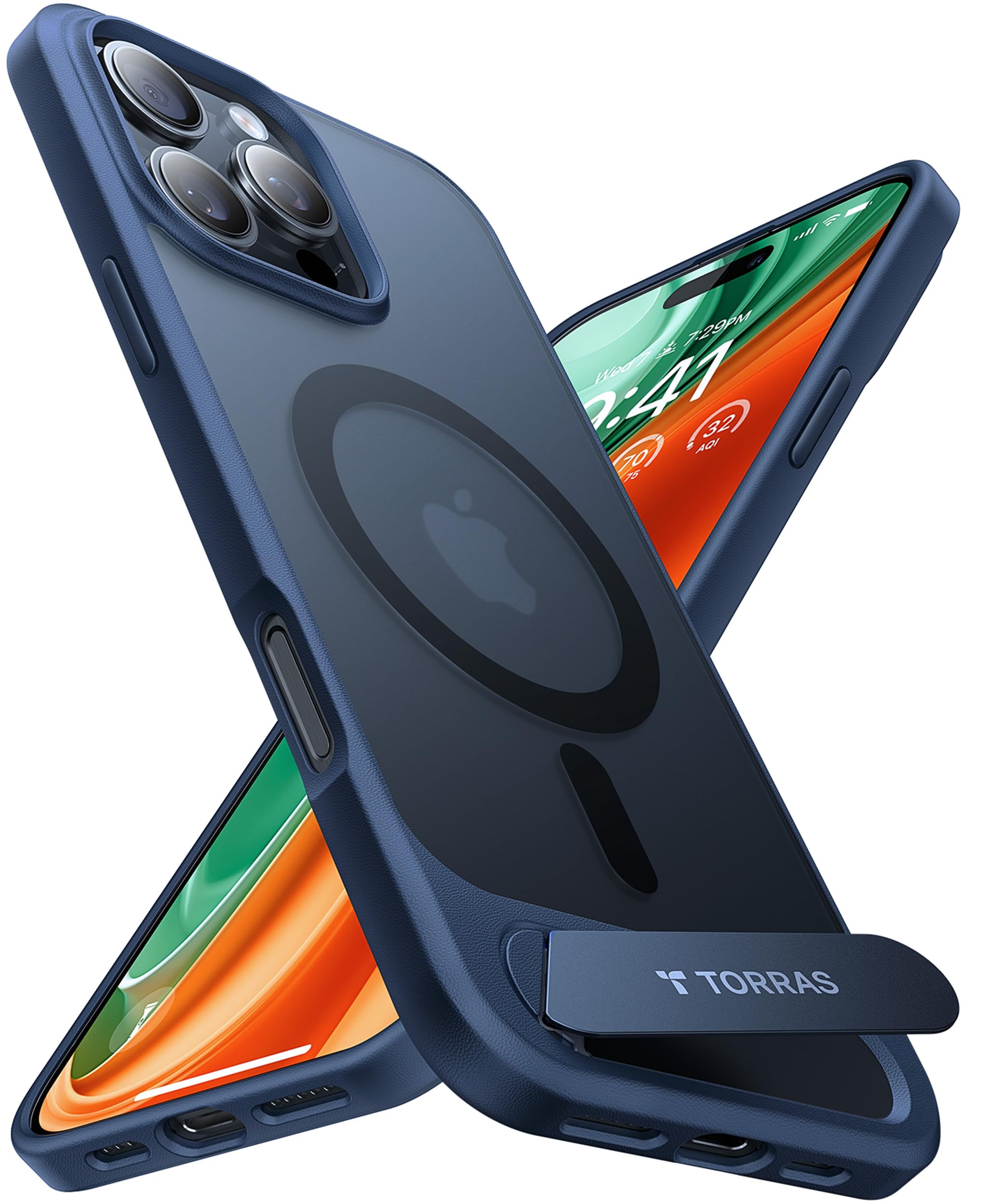 Photo 1 of TORRAS Strong Magnetic & Seamless Stand for iPhone 16 Pro Case, [18N Mighty Magnetic] [12FT Mil-Grade Drop Tested] [Fit for MagSafe] Kickstand Protective Slim Phone Case for iPhone 16 Pro 6.3", Blue