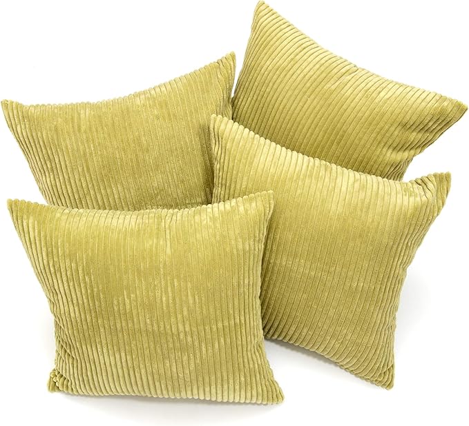 A Set of Four 18in x 18in Chenille Stripe Cushion Covers in Green