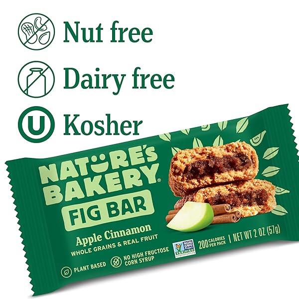 NATURE’S BAKERY WHOLE WHEAT FIG BARS, APPLE CINNAMON, REAL FRUIT, VEGAN, NON-GMO, SNACK BAR, 1 BOX WITH 12 TWIN PACKS (12 TWIN PACKS)