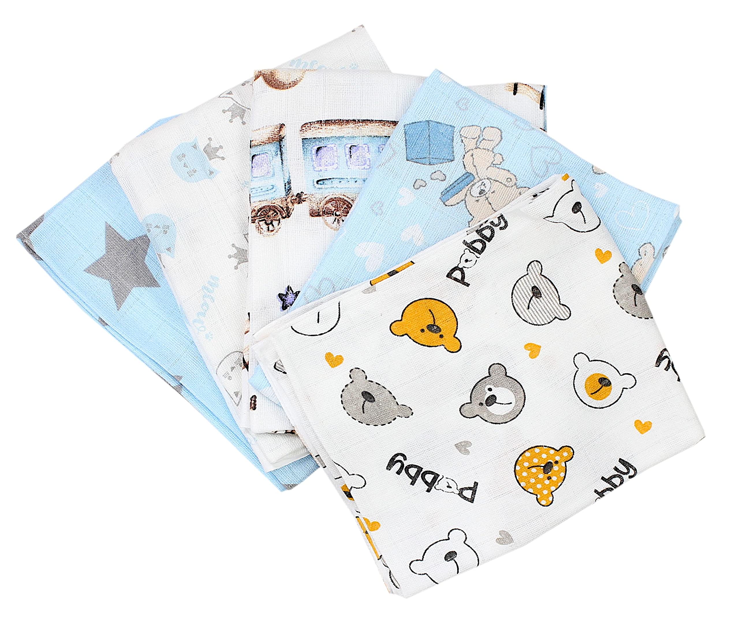 TupTam Baby Muslin Squares Printed, 70x80, 5 or 10 pieces, Boy 5, 5er Pack