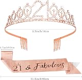 Fowecelt 21st Birthday Tiara and Sash Rose Gold Crystal Kit view 7