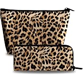 xiaotcq Leopard Print Makeup Bag Cosmetic Bag for Women, 1Pcs Large Capacity Makeup Bag and 1Pcs Pencil Case Makeup Brushes Storage Bag Travel Toiletry Bag Organizer