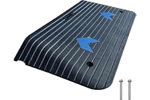 F COME Rubber Threshold Ramp for Doorways Heavy Duty Wheelchair Ramp, 1 Pack Recycled Rubber Power Curb Ramp for Door Threshold Wheelchair Scooter Ramp Rubber Curb Ramp with Water Channel(BLUE-RTR75)