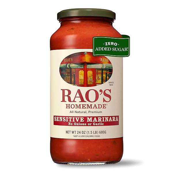 RAO’S HOMEMADE TOMATO SAUCE, 24 OZ, PASTA SAUCE, CARB CONSCIOUS, KETO FRIENDLY, ALL NATURAL, PREMIUM QUALITY, NO ONIONS OR GARLIC, WITH ITALIAN TOMATOES & OLIVE OIL, 1.5 POUND (PACK OF 1)