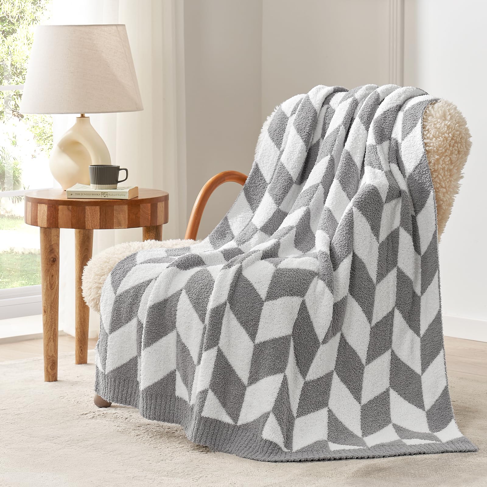 Photo 1 of ***VERY THIN**Snuggle Sac Chevron Throw Blanket for Couch, Reversible Super Soft Warm Blankets Cozy Knit Fuzzy Plush Lightweight Throws for Sofa, Bed, Camping,Grey,50x60 inches***VERY THIN**
