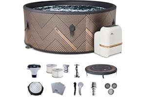 MSpa 6-Person Inflatable Hot Tub, Round Bubble Massage Spa for Outdoor Use, Champagne Gold - Portable Blow-Up Machine with Accessories for Home and Personal Relaxation