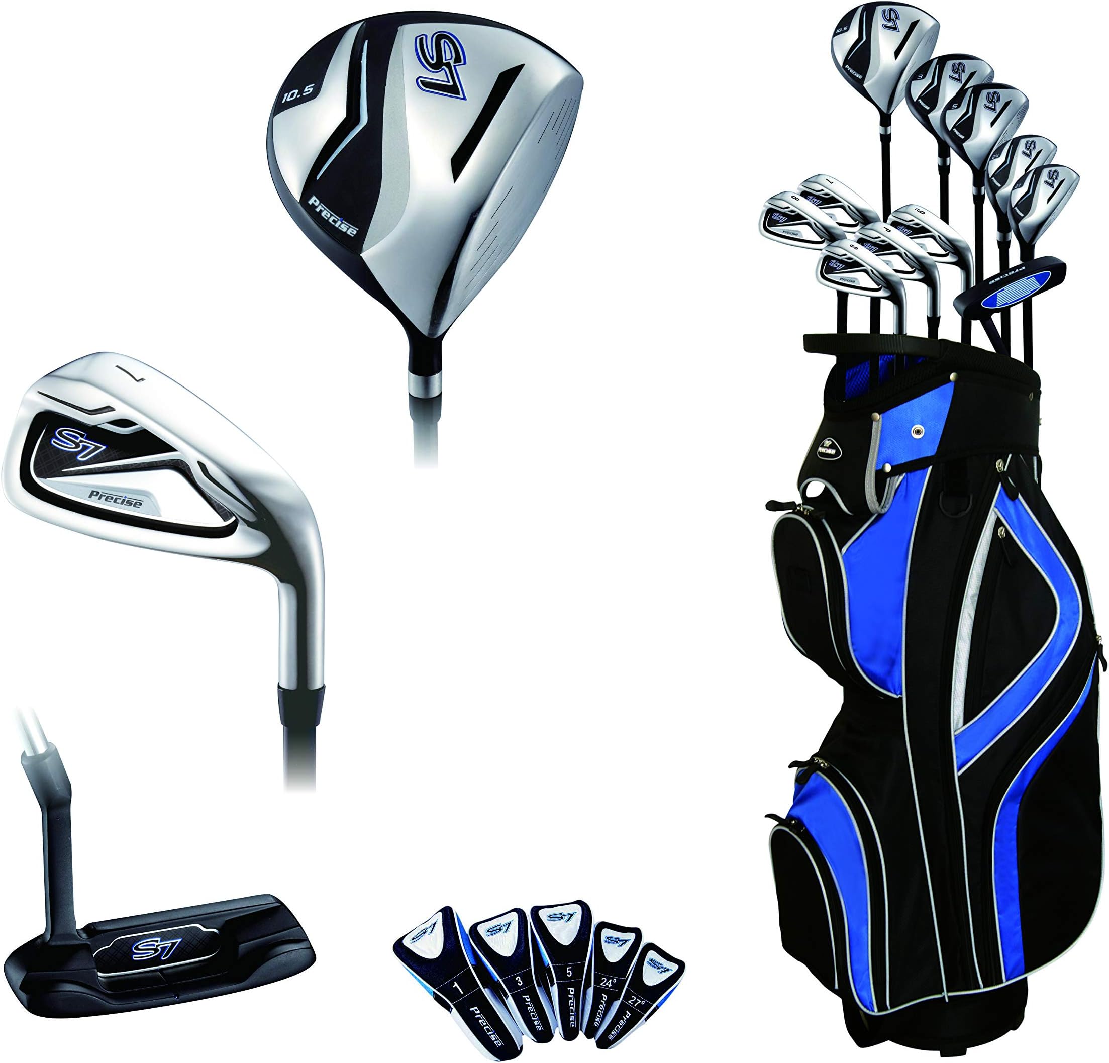 Precise S7 All Graphite Complete Golf Clubs Package Set Driver, 3, 5 Fairways, 24, 27 Hybrids, S.S. 7-SW Irons, Putter, Cart Bag - Choose R Flex or Senior Flex