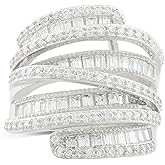 JanKuo Jewelry Rhodium Plated Baguette Cubic Zirconia Wide Band Cocktail Ring