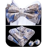 Barry.Wang Paisley Striped Bow Tie for Men Silk Pre-Tied Bowtie Pocket Square Cufflinks Set Formal Wedding Party Prom