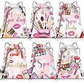 Equsion 12 Pcs Spa Party Favor Bags Drawstring Backpack Gift Bags for Girls Women Makeup Birthday Party Decorations Salon Baby Shower Spa Decorations, 12 x 10 Inch