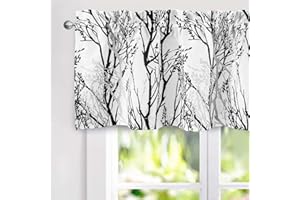 DriftAway Tree Branch Lined Valance Double Layer Blackout Thermal Insulated Abstract Ink Printing Window Curtain Valance Rod Pocket 52 Inch by 18 Inch Plus 2 Inch Header Black White 1 Pack