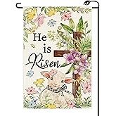 Easter He Is Risen Garden Flag 12x18 Inch Vertical Double Sided Lamb Flowers Cross Small Flags Farmhouse Outside Decoration For Yard (ONLY FLAG) FH28
