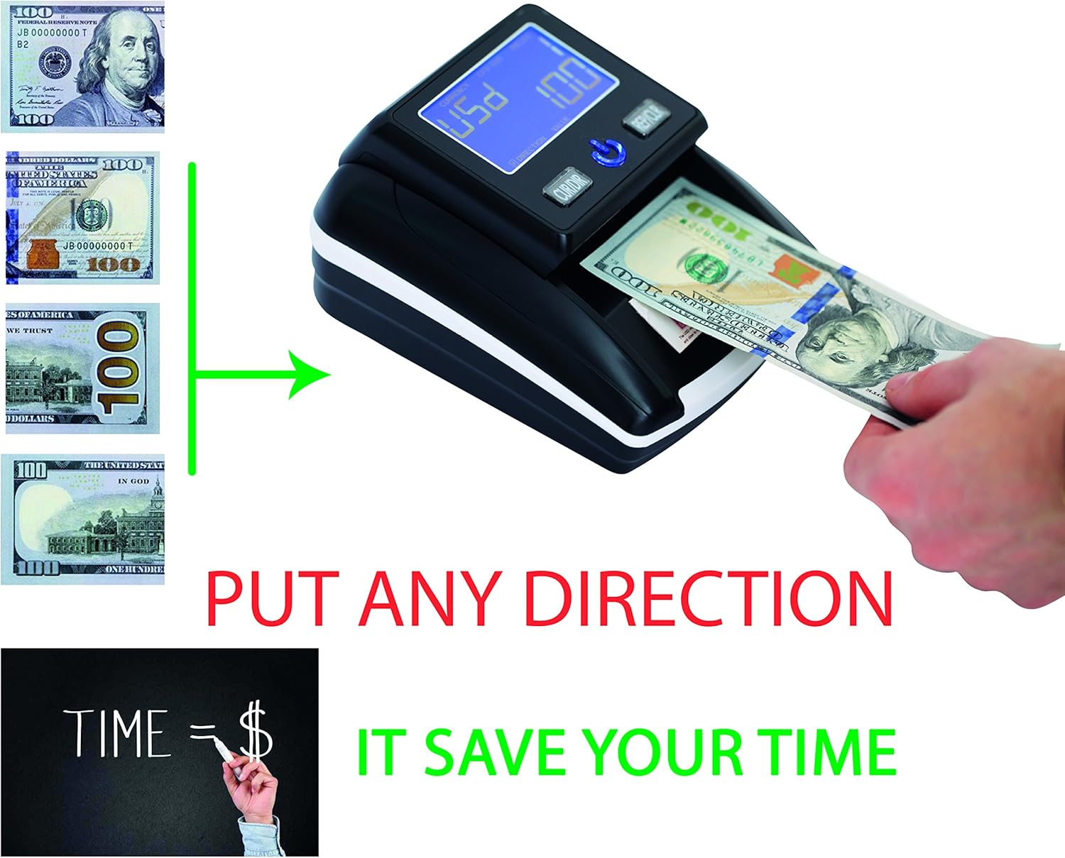 Portable 4 Way Insertion Counterfeit Bill Detector&Counter : Office Products