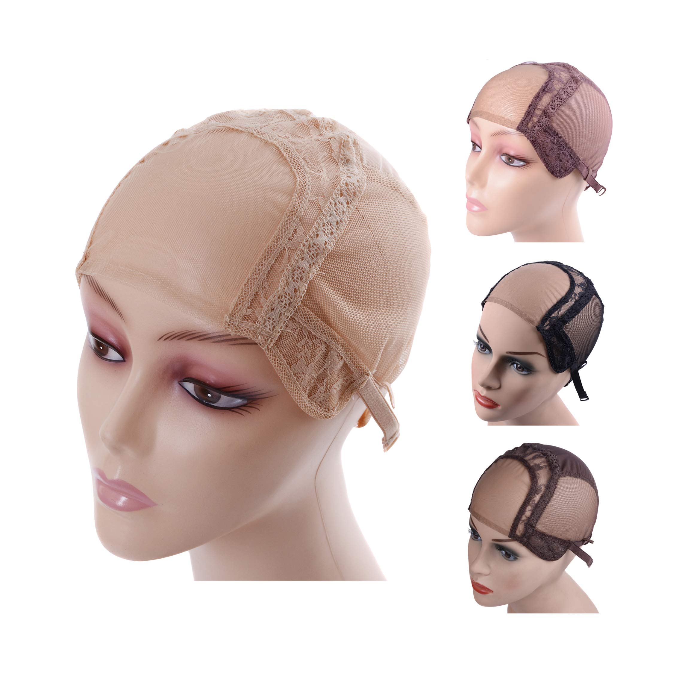 4"X4" U Part Swiss Lace Wig Cap For Making Wigs With Adjustable Straps Mesh Wig Cap (Blonde L 56cm)