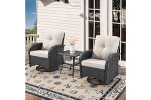 Belord 3 Pieces Black Wicker Patio Furniture Outdoor Swivel Rocker Patio Glider Chairs Set of 2 with Side Table Beige Cushion