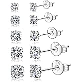 Geveay 5pairs Silver Stud Earrings for Women Hypoallergenic 925 Sterling Silver/14K Gold Plated Cubic Zirconia Earrings Dainty Cartilage Silver Stud Earrings Set 3/4/5/6/7MM