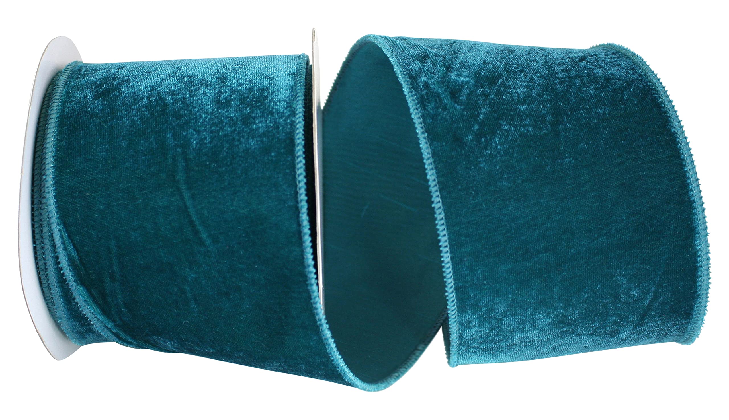Reliant Ribbon 93347W-916-10F Plush Velvet With Dupioni Backing Wired Edge Ribbon, 4 Inch X 10 Yards, Teal
