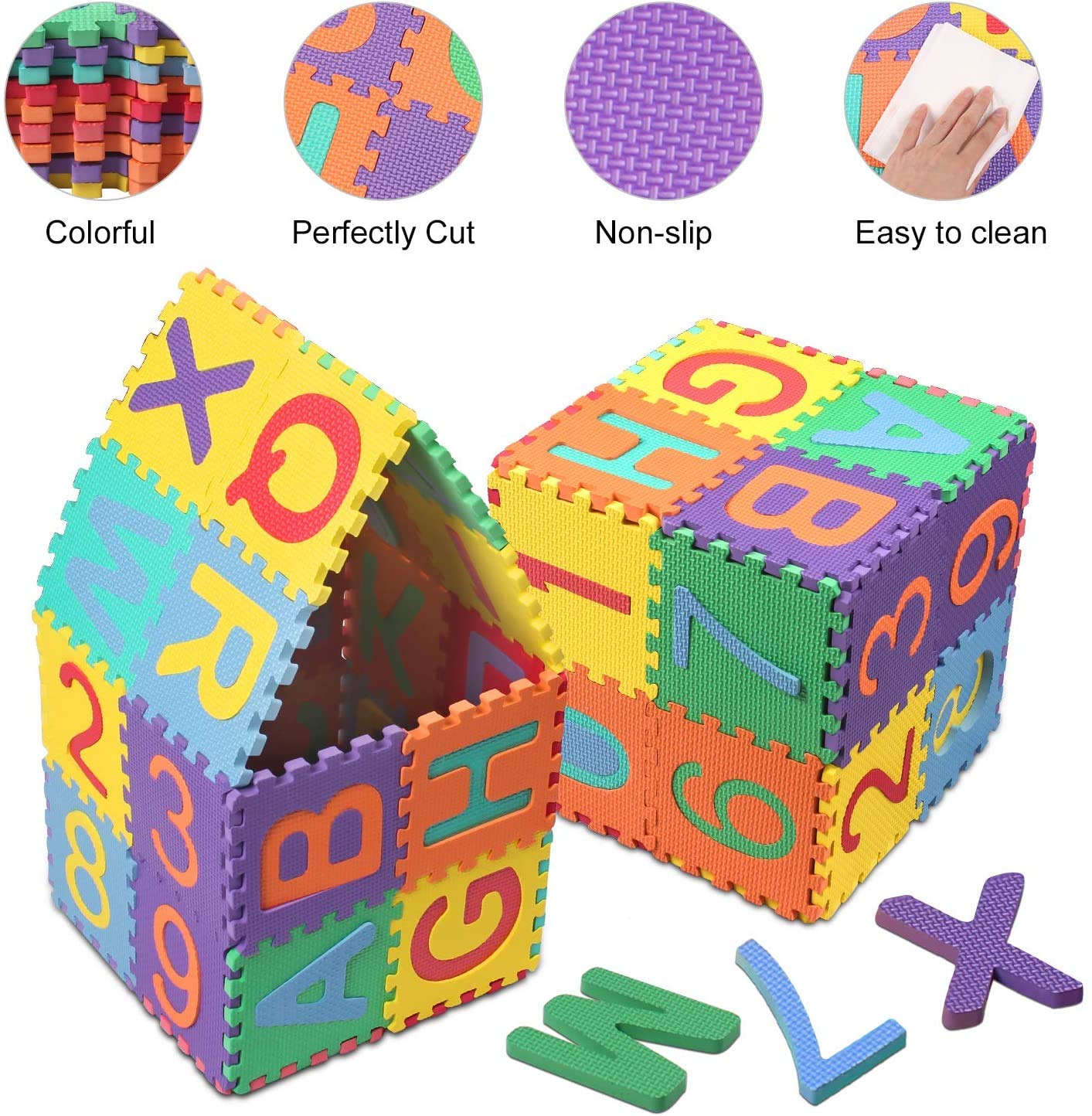 Kangler Kids Foam Puzzle Play Mat 36pcs 5.9inch x 5.9inch Interlocking EVA Floor Tiles with Alphabet and Numbers : Baby