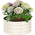 T4U Round Raised Garden Bed,2ft X 2ft X 0.9ft Zinc-Aluminum-Magnesium Stainless Steel Durable Metal Planter Box, Outdoor Garden Bed for Vegetables Flowers Fruits Herb etc(Ivory White)