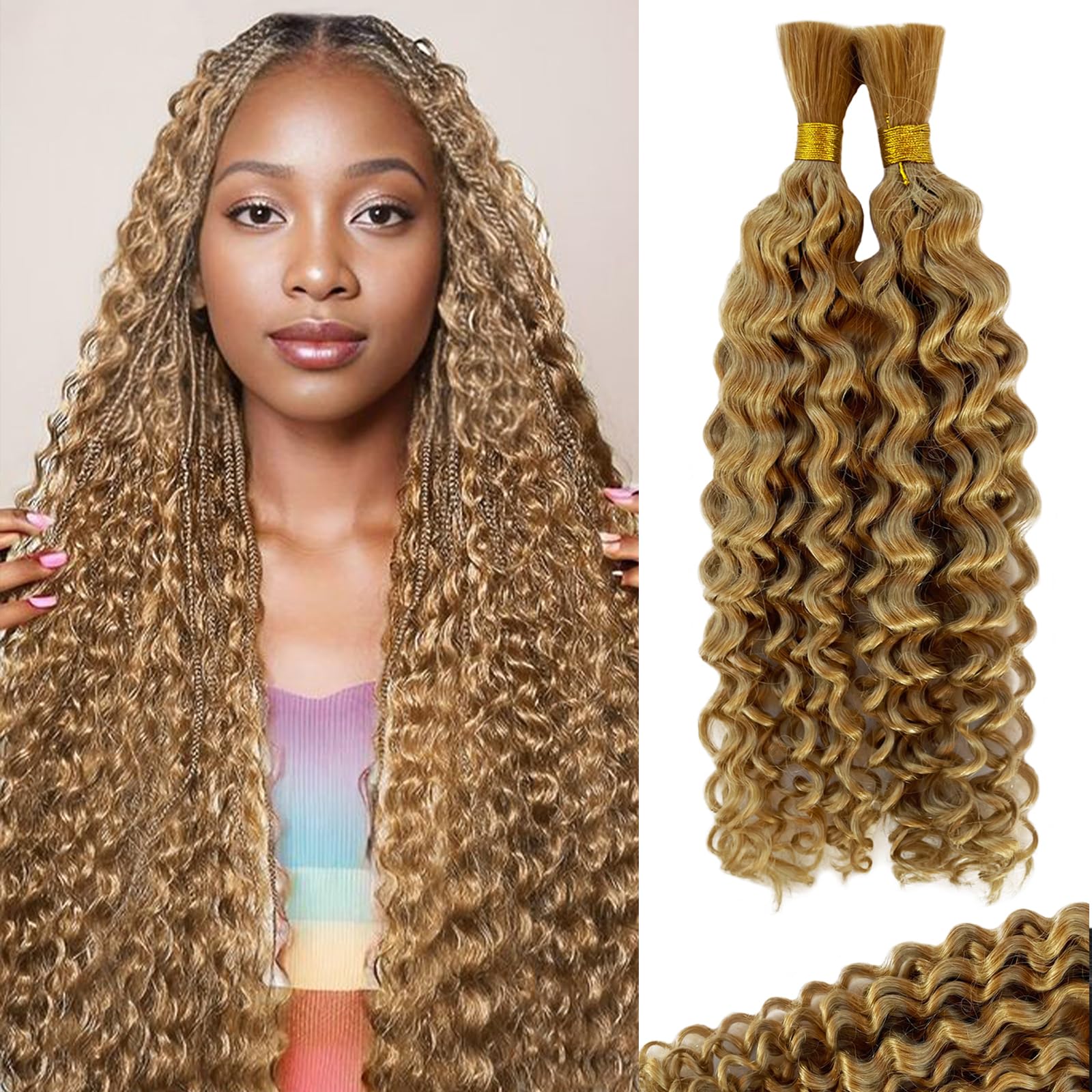 Photo 1 of **********MISSING PARTS*******
Belaved Braiding Human Hair for Boho Braids Bohemian 24 Inch Blonde Deep Water Wave Bulk Wet and Wavy Curly Knotless Braids No Weft 2 Bundles 100g Hair Extensions #27