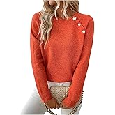 SOLY HUX Women's Long Sleeve Sweater Crew Neck Button Knit Pullover Casual Trendy Fall Tops