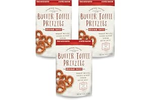 Everton Toffee Butter Toffee Pretzels, Original Toffee Flavor (4 oz. bag, 3-pack), Gourmet Artisan Toffee Covered Pretzels, Sweet and Salty Mini Pretzel Snacks, Small Batch Crafted