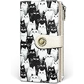 GIANCOMICS White Black Cat Womens Wallet RFID Blocking, Credit Card Holder Bifold, PU Leather Travel Billfold, Long Cute Cash Purse, Zipper Coin Pocket Clutch, 11 Card Slots, Ladies Gift Woman