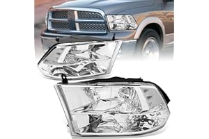 Auto Dynasty Quad Headlights Assembly Compatible with 2009-2010 Dodge Ram 1500-3500 New Body, 2011-2018 Ram 1500-5500, Halogen Headlamps Replacement, Left and Right Side, Chrome Housing Clear Corner