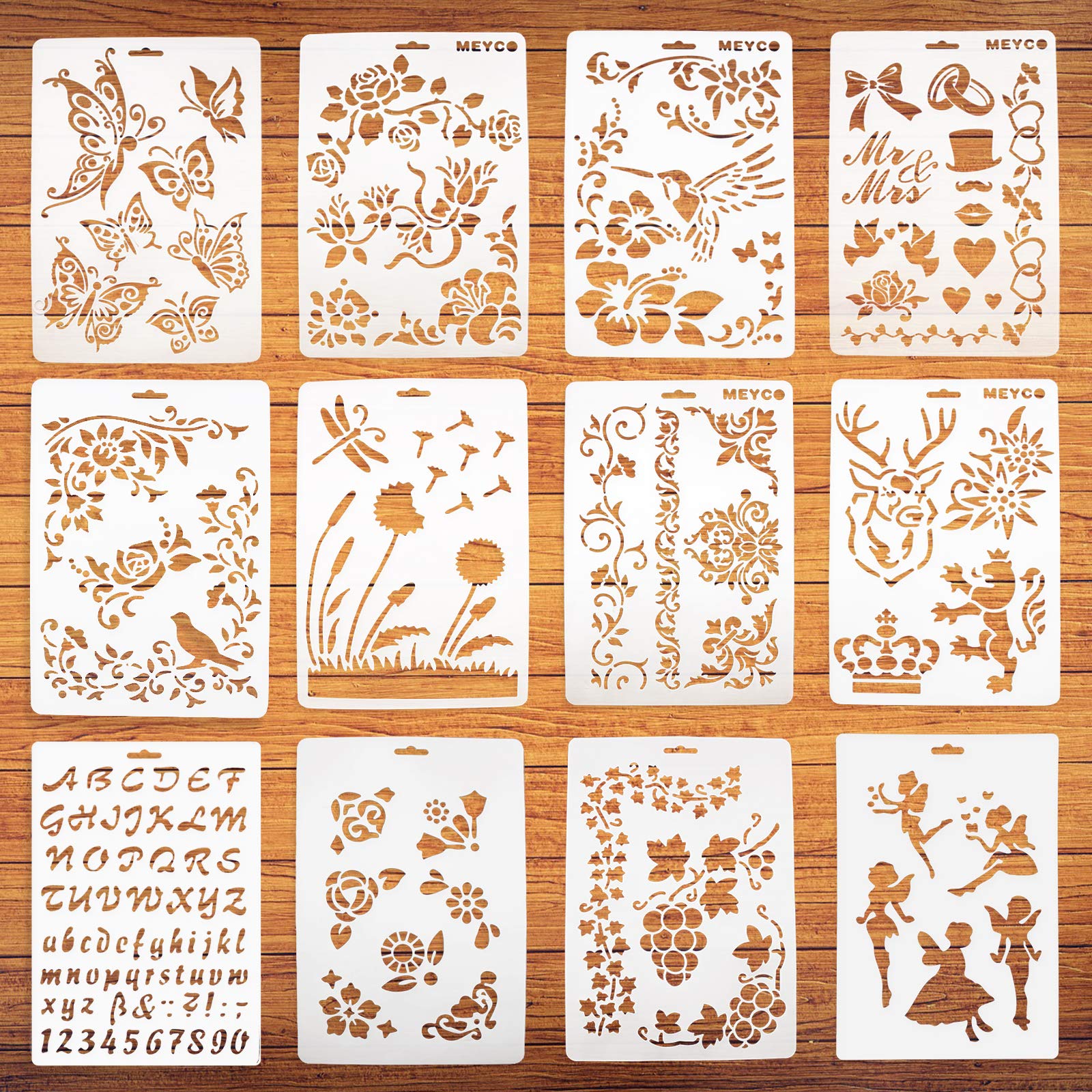 12 Pcs Plastic Stencils Reusable Drawing Painting Stencils