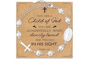 WIKHIA Pearl Cross Charm Bracelet for Girls, Baptism First Holy Communion Confirmation Easter Gifts for Teens Girls Kids, Catholic Religious Christian Jewelry for Goddaughter