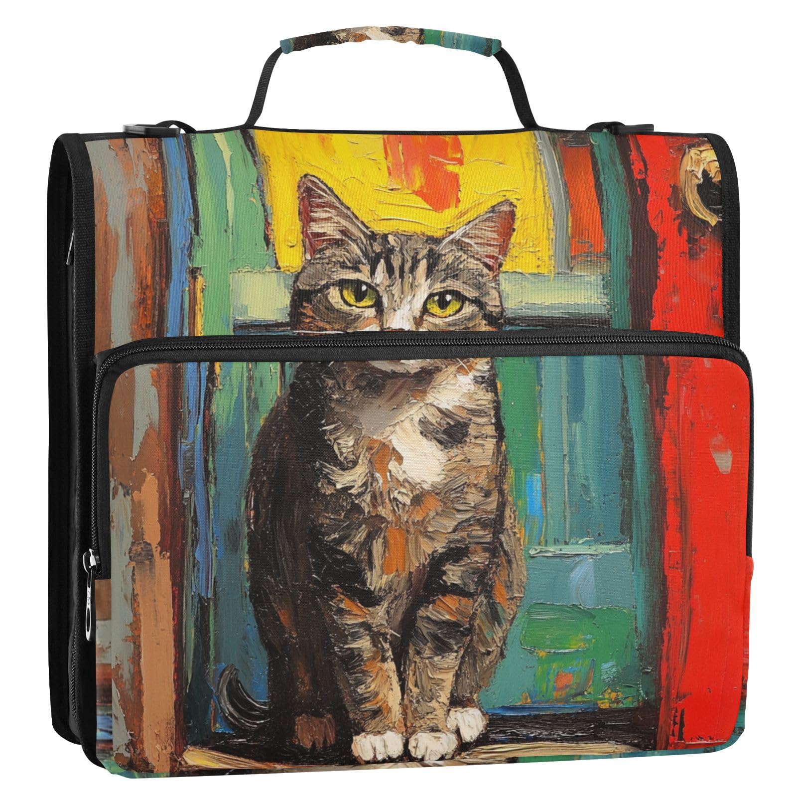 Photo 1 of ALAZA Retro Cat Zipper Binder 1.5 inch 3 Ring Binder Organizer with Shoulder Strap and Handle for Home Office Work