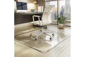 VASUHOME Premium Tempered Glass Chair Mat with Beveled Edge, 46 x 55 Inch Large Office Floor Mat for Carpet or Hardwood Floors, 1/5" Thick with 4 Anti-Slip Pads