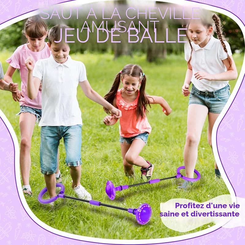 Anneau de Saut d'obstacle Clignotant pour Enfants - Ballon de Saut Pliable - avec Roue Lumineuse - Ballon de Clignotant - pour Filles de 6, 7, 8, 9 et 10 Ans(Violet) — photo 3 sur 7